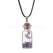 Glass Wish Bottle Pendant Necklace, Natural Amethyst Chips Tree Necklace, 17.83 inch(45.3cm)(NJEW-JN04609-03)