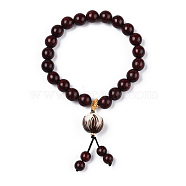 Lotus Prayer Meditation Yoga Bracelet for Men Women, Sandalwood Mala Round Beaded Bracelet, Buddhist Jewelry, Coconut Brown, Inner Diameter: 2-1/8 inch(5.5cm), Bead: 8mm(BJEW-N010-020)