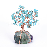 Natural African Turquoise(Jasper) Chips and Fluorite Pedestal Display Decorations, Healing Stone Tree, for Reiki Healing Crystals Chakra Balancing, with Rose Gold Tone Aluminum Wires, Lucky Tree, 120~150x65~80x52~72mm(G-S282-06)