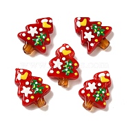 Christmas Theme Handmade Lampwork Beads, with Enamel, Christmas Tree with Snowman Pattern, FireBrick, 25~26.5x18.5~20x7~7.5mm, Hole: 1.2~1.8mm(LAMP-G162-06B)