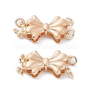 Rack Plating Bowknot Brass Box Clasps, 2-strand, 4-hole, Drawbench Style, Long-Lasting Plated, Real 18K Gold Plated, 10x24x4.5mm, Hole: 2.3mm(KK-A183-70G)