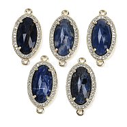 Natural Sodalite Faceted Oval Links, Rack Plating Brass Micro Pave Clear Cubic Zirconia Connector Charms, Golden, 24.5x12x4.5mm, Hole: 1.5mm(G-B126-06G-04)