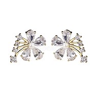 Brass Rhinestone Stud Earrings, for Women, Flower, Golden, Crystal(EJEW-BB65568-C)