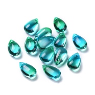 Transparent Glass Charms, Dyed & Heated, Teardrop, Dark Turquoise, 13.5x8x5.5mm, Hole: 1mm(GLAA-O017-01K)