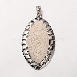 Platinum Plated Alloy Synthetic Lava Rock Big Horse Eye Big Pendants, Dyed, White, 60x33x13mm, Hole: 7x3mm(G-O024-05G)