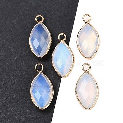 Opalite Faceted Pendants, Brass Horse Eye Charms, Golden, 22.5x10.5x5~5.5mm, Hole: 2mm(G-G193-01G-04)