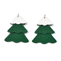 PU Leather Big Pendants, Christmas Theme, Dark Green, Christmas Tree, 45x37.5x2mm, Hole: 5mm(FIND-N005-73D)