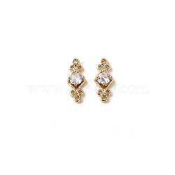 Brass Pave Cubic Zirconia Connector Charms, DIY Jewelry Bracelet Accessories, Golden, Rhombus Links, Clear, 16x6mm(PW-WG57330-04)