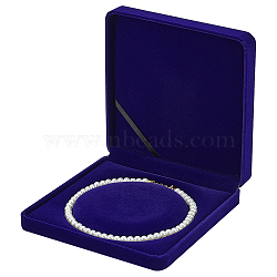 Velvet Pearl Necklace Storage Gift Boxes, Square, Dark Blue, 19x19x4.1cm(CON-WH0086-128B)