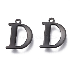 304 Stainless Steel Charms, Laser Cut, Alphabet, Electrophoresis Black, Letter.D, 12x9.5x0.8mm, Hole: 1mm(STAS-H112-D-EB)