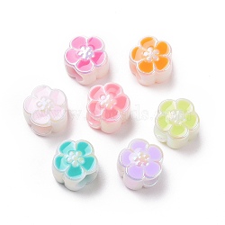 UV Plating Rainbow Iridescent Acrylic European Beads, Large Hole Beads, with Enamel, Flower, Mixed Color, 10.5x10.5x8mm, Hole: 5mm(X-SACR-E009-40)