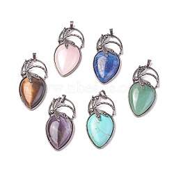 Natural & Synthetic Mixed Stone Pendants, with Brass Findings, teardrop, Antique Silver, 52~53x27x10~11mm, Hole: 8x5mm(G-I220-G)
