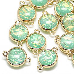 Resin Links connectors, with Golden Tone Brass Findings, Flat Round, Aquamarine, 19x12.5x5.5mm, Hole: 1.5mm(RESI-Q185-05K)