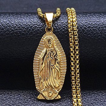 304 Stainless Steel Pendant Necklaces, Virgin Mary, Golden, 23.54 inch(59.8cm)
