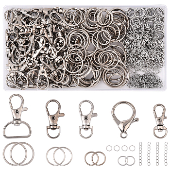 DIY Keychain Making Kit, Including Alloy Swivel Lobster Claw Clasps, Iron Split Key Rings & Open Jump Rings, 304 Stainless Steel Curb Chains Extender, Platinum, 35x16mm, Hole: 8.5mm