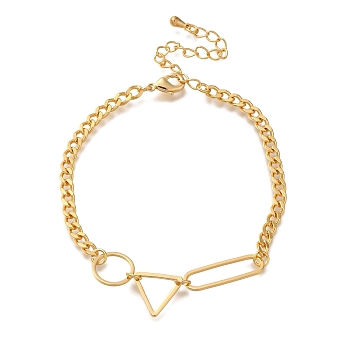 Geometry  Brass Charm Bracelets for Women, Real 18K Gold Plated, 6-7/8 inch(17.4cm)