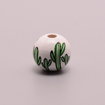 Dyed Wood Beads, Round, Cactus Pattern, 16mm, Hole: 3.5mm