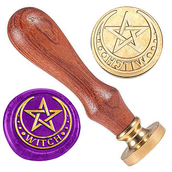 Golden Tone Brass Sealing Wax Stamp Head, with Wood Handle, for Envelopes Invitations, Gift Card, Star, 83x22mm, Stamps: 25x14.5mm