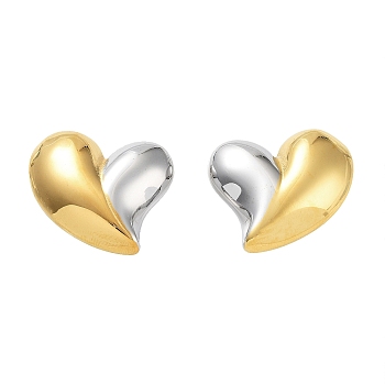 304 Stainless Steel Stud Earrings, Heart, Golden & Stainless Steel Color, 23x28mm