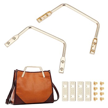 Zinc Alloy Trapezoid Bag Handle, with Suspension Clasp & 4Pcs Screws, Bag Making Accessories, Light Gold, 6x13.4x0.55cm, Hole: 2.5mm
