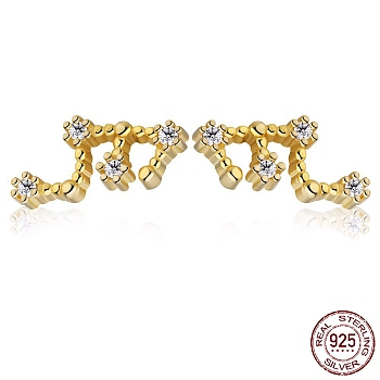 Cubic Zirconia Constellation Stud Earrings, Golden 925 Sterling Silver Earrings, Virgin, 10.5x5mm