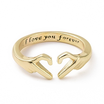 Brass Heart Claddagh Open Cuff Ring, Word I Love You Forever Promise Jewelry for Best Friends Lovers, Light Gold, US Size 7 1/4(17.5mm)
