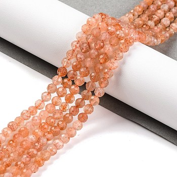 Natural Sunstone Beads Strands, Faceted, Round, 4mm, Hole: 0.8mm, about 104pcs/strand, 15.35 inch(39cm)