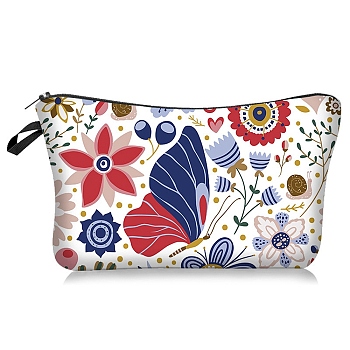 Flower Pattern Polyester Waterpoof Makeup Storage Bag, Multi-functional Travel Toilet Bag, Clutch Bag with Zipper for Women, Colorful, 22x13.5cm