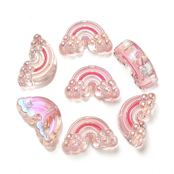 UV Plating Rainbow Iridescent Acrylic Enamel Beads, Rainbow, Pink, 17x29x11mm, Hole: 3.5mm