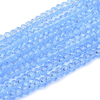 Transparent Glass Beads Strands, Faceted, Rondelle, Cornflower Blue, 2.5~3.1x1.5~2.2mm, Hole: 0.5mm, about 165~170pcs/strand, 16~17.5 inch