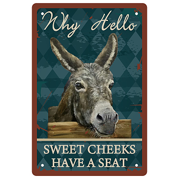 Iron Sign Posters, for Home Wall Decoration, Rectangle with Word Why Hello Sweet Cheeks Have A Seat, Donkey Pattern, 300x200x0.5mm