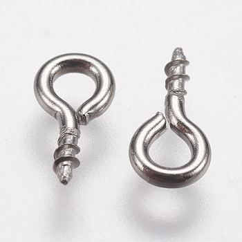304 Stainless Steel Screw Eye Pin Peg Bails, For Half Drilled Beads, Stainless Steel Color, 8x4x1mm, Hole: 2mm