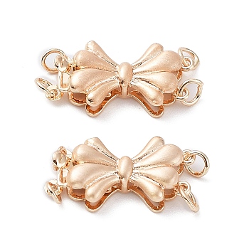 Rack Plating Bowknot Brass Box Clasps, 2-strand, 4-hole, Drawbench Style, Long-Lasting Plated, Real 18K Gold Plated, 10x24x4.5mm, Hole: 2.3mm