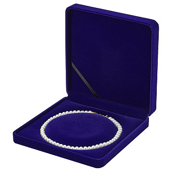 Velvet Pearl Necklace Storage Gift Boxes, Square, Dark Blue, 19x19x4.1cm