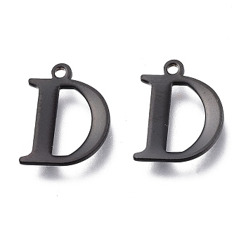 304 Stainless Steel Charms, Laser Cut, Alphabet, Electrophoresis Black, Letter.D, 12x9.5x0.8mm, Hole: 1mm