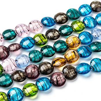 Handmade Silver Foil Glass Beads Strands, Flat Round, Mixed Color, about 20mm in diameter, 10mm thick, hole:2.5mm, about 20pcs/strand, 14~15 inch