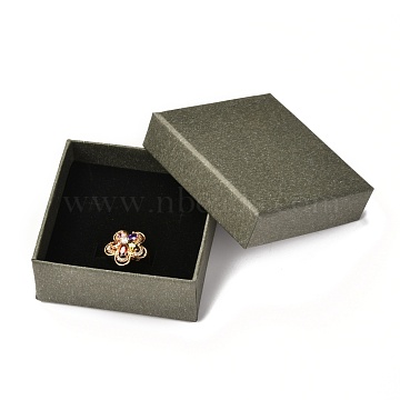 Square Paper Jewelry Box, Snap Cover, with Sponge Mat, for Rings and Bracelet Packaging, Olive, 8.6x8.6x3.7cm(CON-G013-01A)