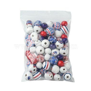 75Pcs 12 Styles Independence Day Theme Wood European Beads(WOOD-FS0001-22)-6