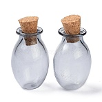 Oval Glass Cork Bottles Ornament, Glass Empty Wishing Bottles, DIY Vials for Pendant Decorations, Silver, 1.55x2.6~3cm(AJEW-O032-03E)