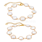 2Pcs Natural Keshi Pearl Link Bracelets for Women, with 304 Stainless Steel Curb Chain, with Heart Charm, Golden, 8-1/4 inch(21cm)(BJEW-UN00016)