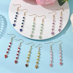 Heart 304 Stainless Steel & Glass Seed Beads Dangle Earrings, with Natural Mixed Stone, Golden, 61.5x6mm(EJEW-MZ00718)