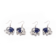 Natural Lapis Lazuli Dangle Earrings, with Brass Findings, Elephant, 40mm, Pin: 0.7mm(EJEW-K080-B07)