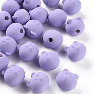 Acrylic Beads, Rubberized Style, Half Drilled, Bear, Lilac, 15.5x16x15mm, Hole: 3.5mm(OACR-S039-06-47)