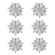 6Pcs 1-Hole Brass with Cubic Zirconia Shank Buttons, Flower, Platinum, 18x18.5x7.5mm, Hole: 1.2mm(FIND-FH0008-87)