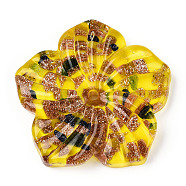 Handmade Gold Sand Lampwork Beads, Flower, Yellow, 45.5x47x10mm, Hole: 2.8mm(LAMP-N024-06B)