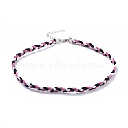 Faux Suede Cord Braided Necklaces, with 304 Stainless Steel Lobster Claw Clasps and Iron Findings, Pearl Pink, 14.96 inch(38cm)(NJEW-JN02505-01)