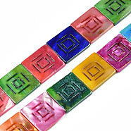 Freshwater Shell Beads Strands, Dyed, AB Color Plated, Square, Colorful, 27~28x27~28x3mm, Hole: 0.8mm, about 14pcs/strand, 15.28 inch~15.35 inch(38.8cm~39cm)(SHEL-S276-166)
