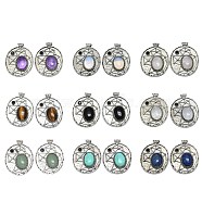 Natural & Synthetic Gemstone Mixed Gemstone Oval Pendants, Rack Plating Antique Silver Plated Brass Pave Rhinestone Oval Charms, Cadmium Free & Lead Free, 45x35x8mm, Hole: 3.5mm(G-Q165-03AS)