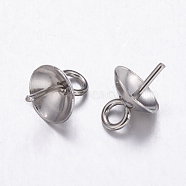 304 Stainless Steel Cup Pearl Peg Bails Pin Pendants, For Half Drilled Beads, Stainless Steel Color, 7x3mm, Hole: 1.5mm, Pin: 0.7mm(STAS-K146-001-3mm)