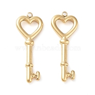 304 Stainless Steel Pendants, Heart Key Charm, Real 14K Gold Plated, 29.5x11x3mm, Hole: 1.4mm(X-STAS-L022-374G)